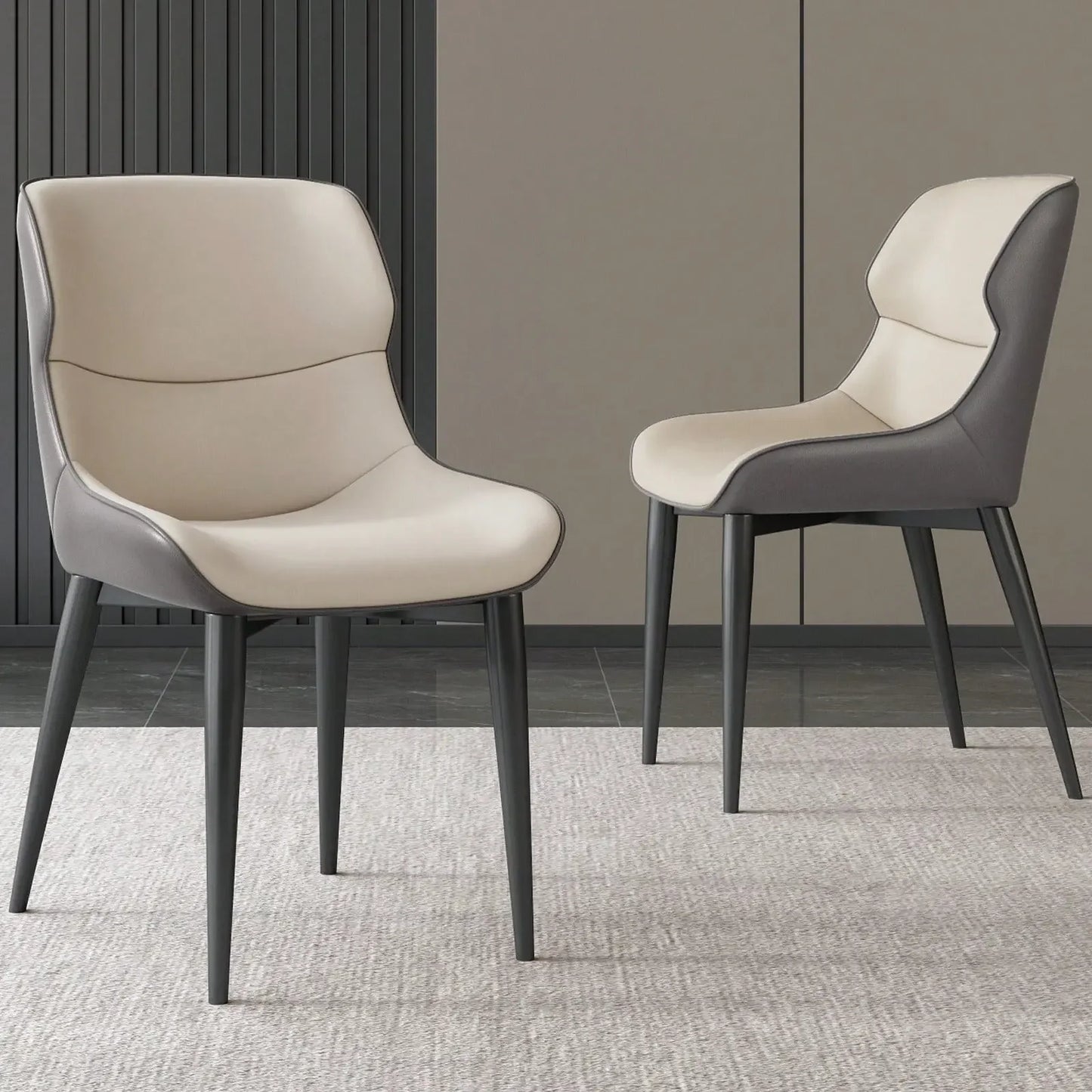 Guy Luxury PU Leather Dining Chairs, Set of 2, Black & Grey Refined Maison®