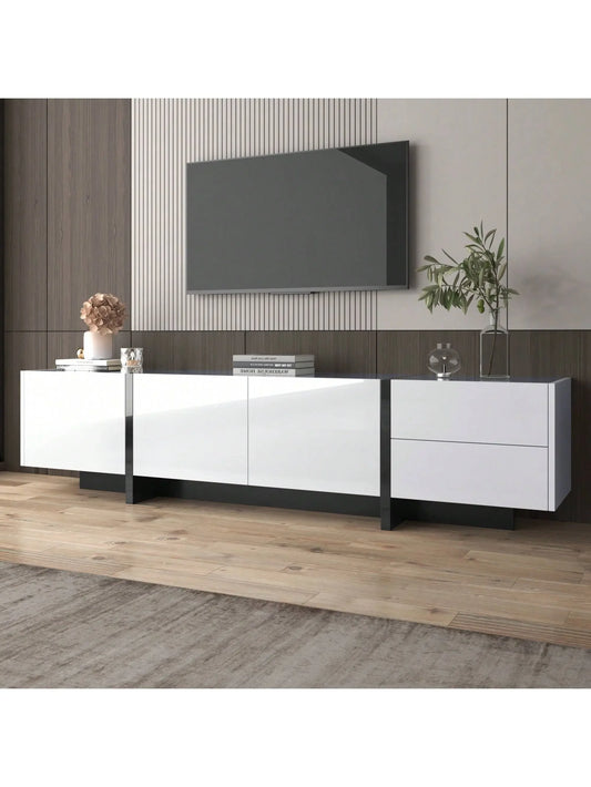 Blaze High-Gloss White & Black TV Cabinet with Shelves and Drawers Refined Maison®