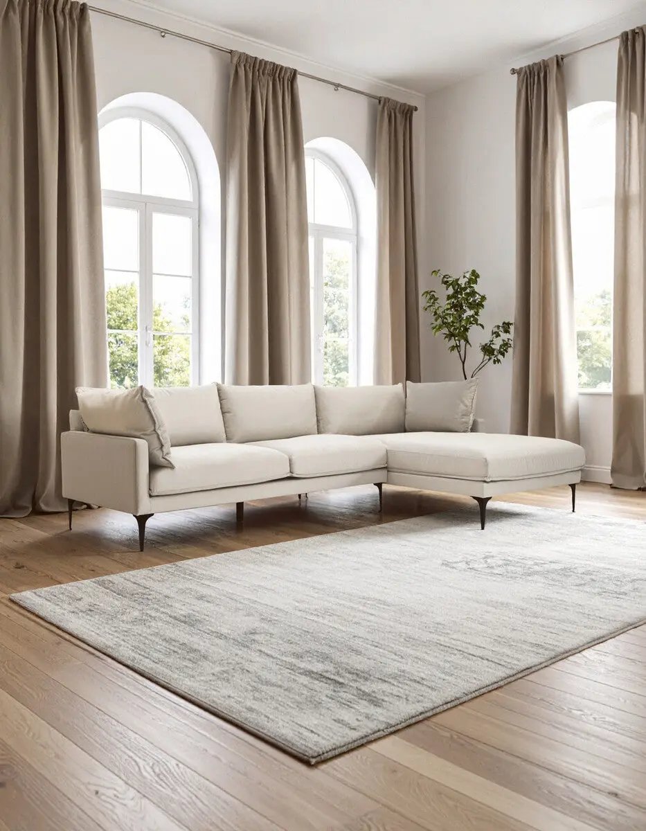 Troyes Cream Three Seat Right Chaise Sofa Orsina