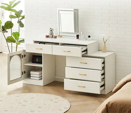Cassidy White Vanity Table with LED Mirror & Storage Drawers Refined Maison®