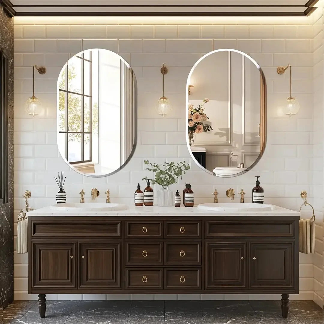 Lucy Frameless Oval Vanity Mirror - Silver Glass Beveled Edge Refined Maison®