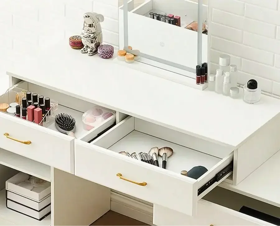 Cassidy White Vanity Table with LED Mirror & Storage Drawers Refined Maison®
