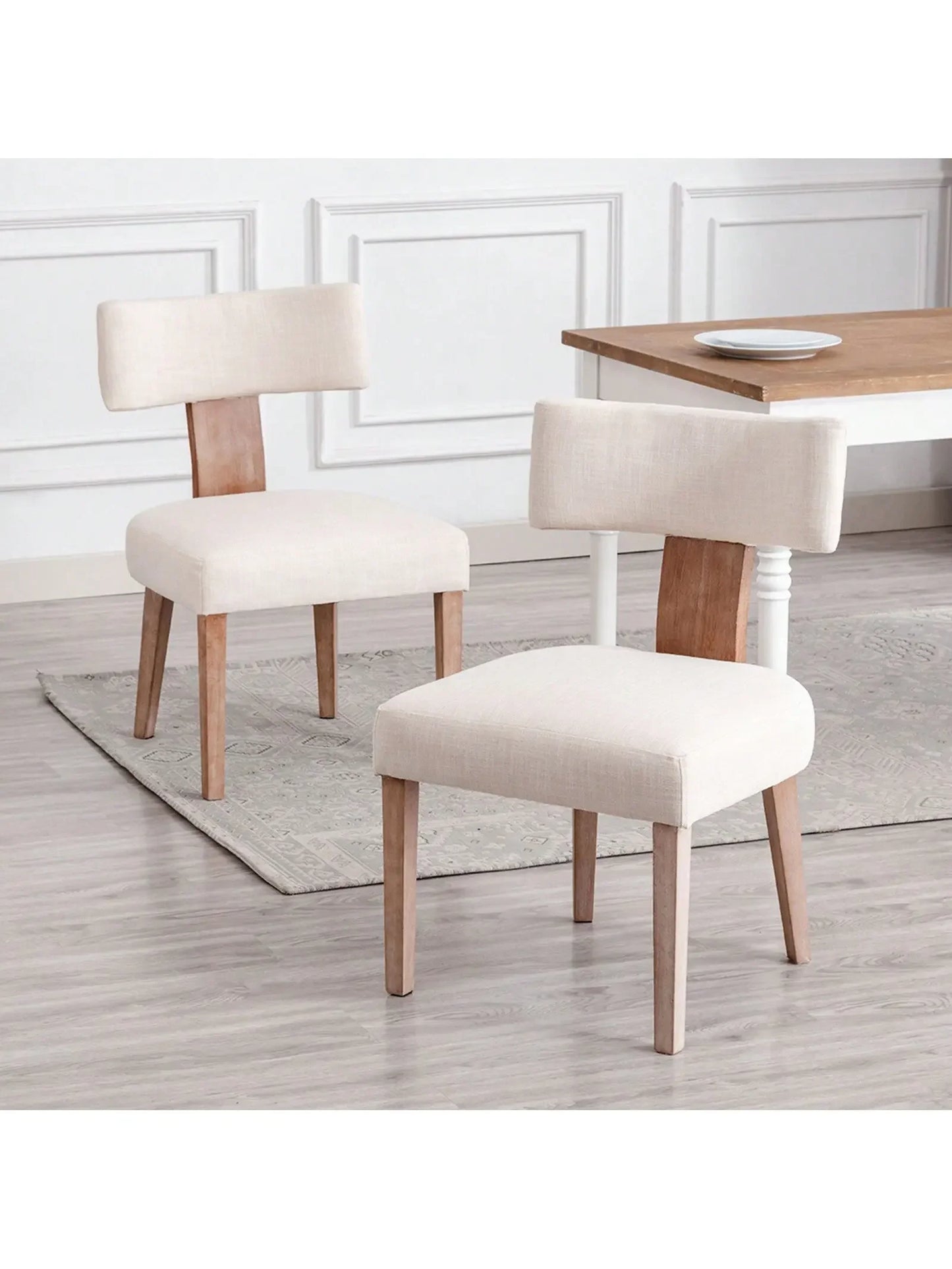 Scott Mid-Century Linen Dining Chairs Set of 2 with Wood Legs Refined Maison®