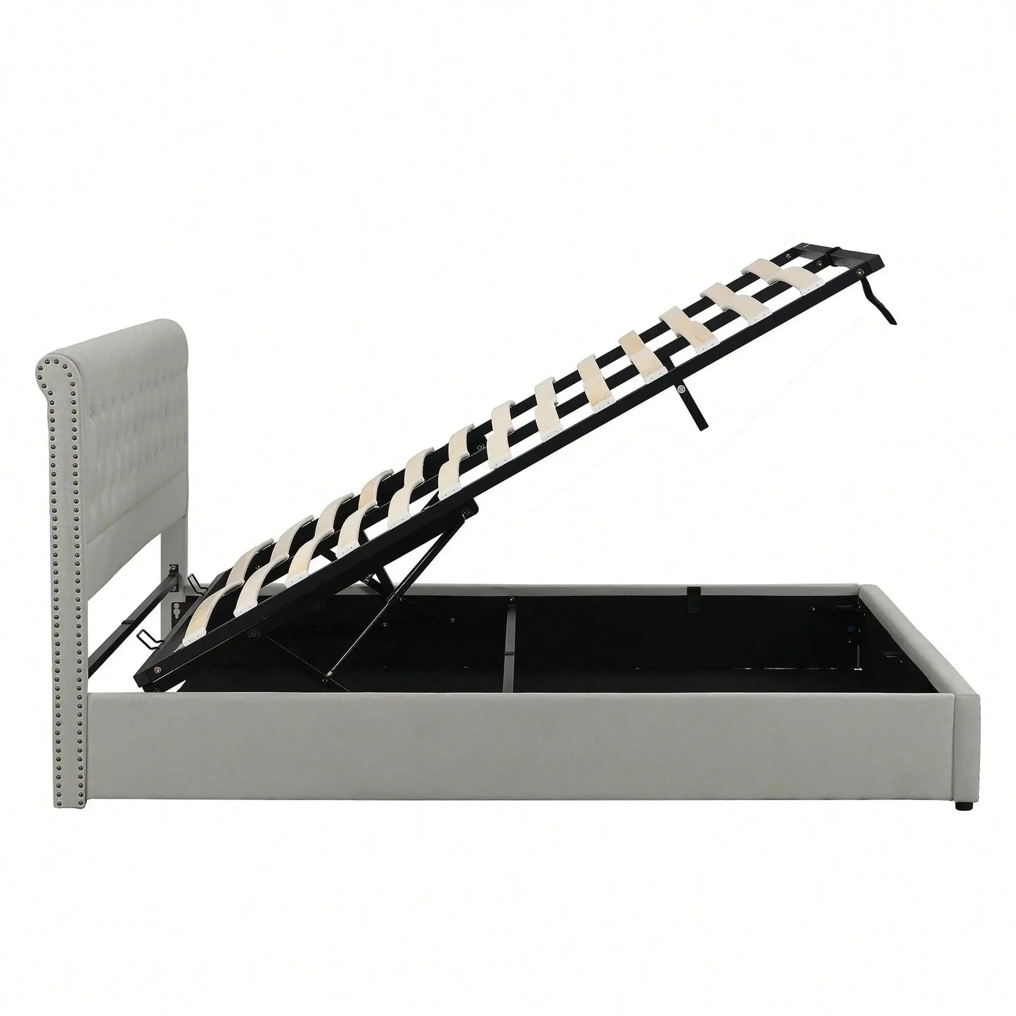 Yazarine Upholstered King Size Bed with Storage and Rivet Detail - Refined Maison®