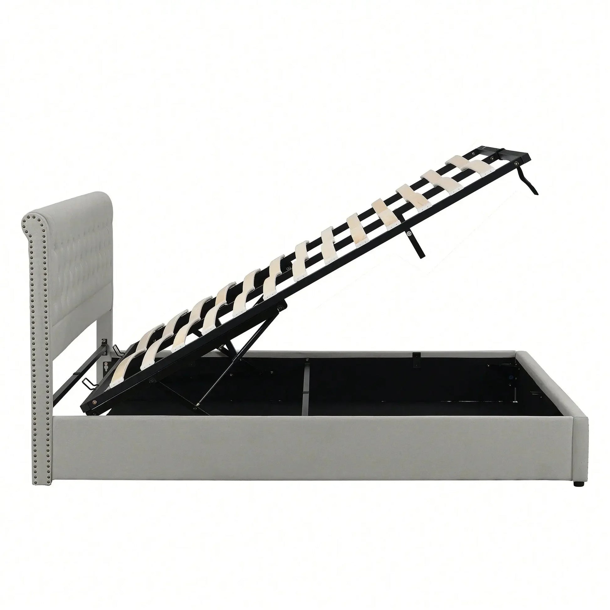 Yazarine Upholstered King Size Bed with Storage and Rivet Detail - Refined Maison®