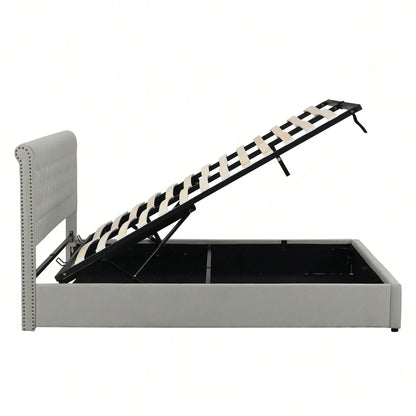 Yazarine Upholstered King Size Bed with Storage and Rivet Detail - Refined Maison®