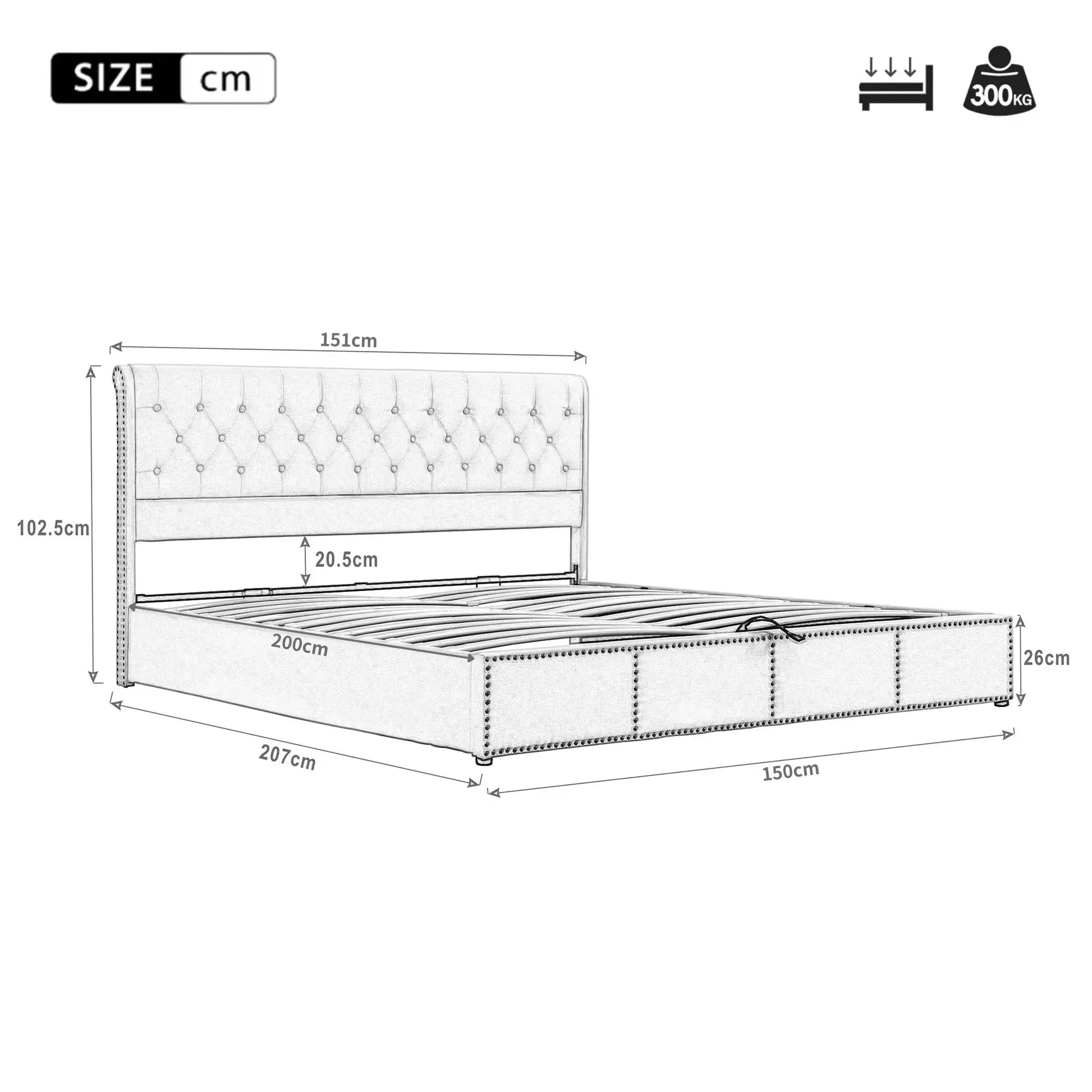 Yazarine Upholstered King Size Bed with Storage and Rivet Detail - Refined Maison®