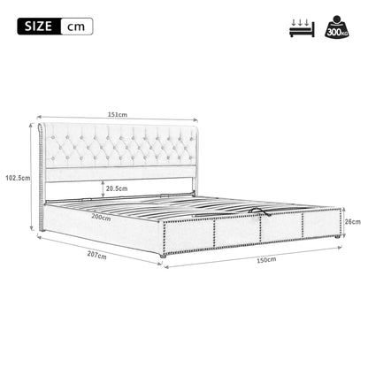 Yazarine Upholstered King Size Bed with Storage and Rivet Detail - Refined Maison®
