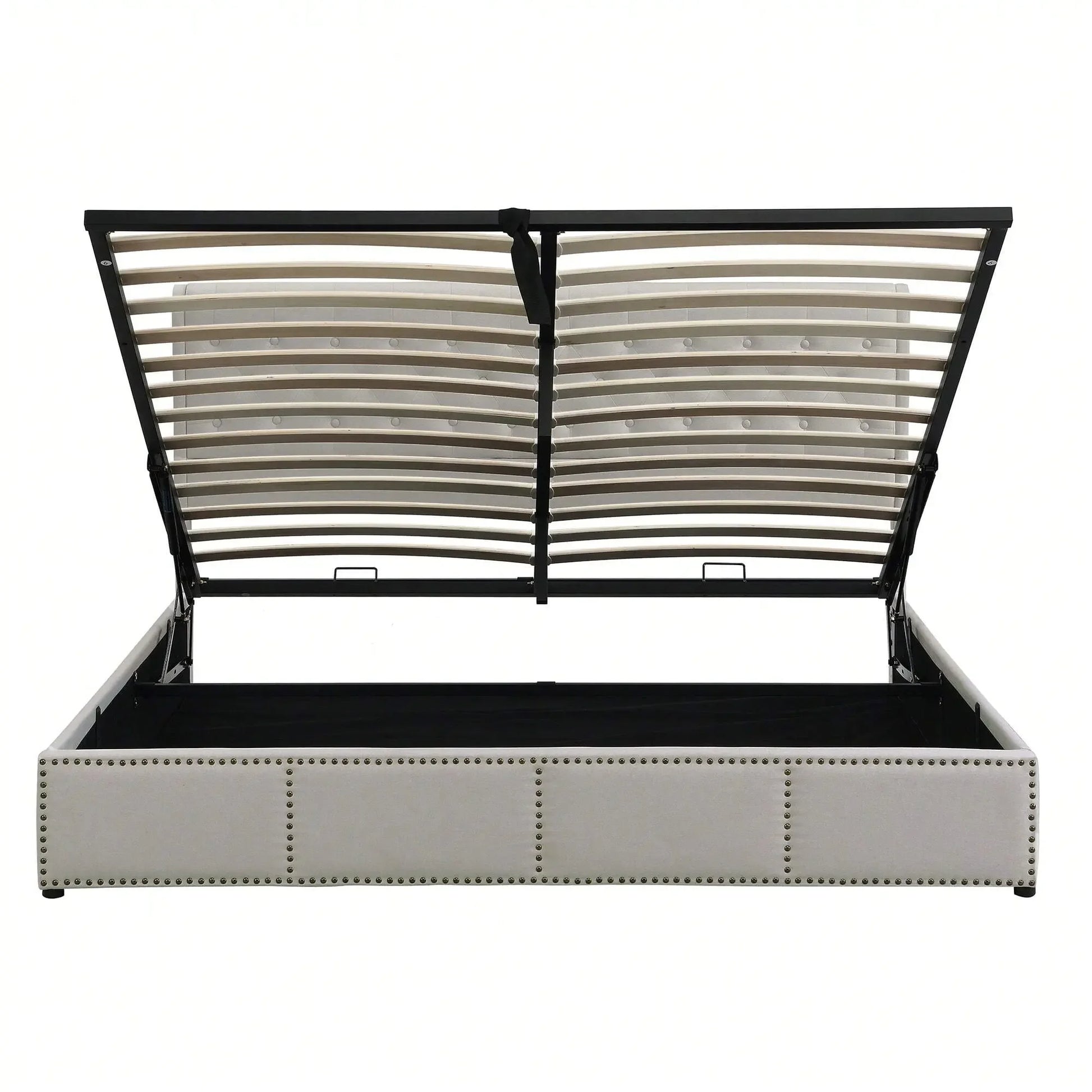 Yazarine Upholstered King Size Bed with Storage and Rivet Detail - Refined Maison®
