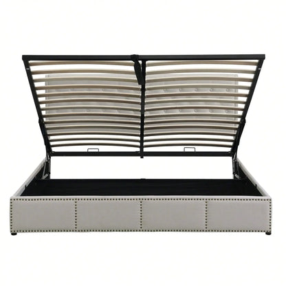 Yazarine Upholstered King Size Bed with Storage and Rivet Detail - Refined Maison®