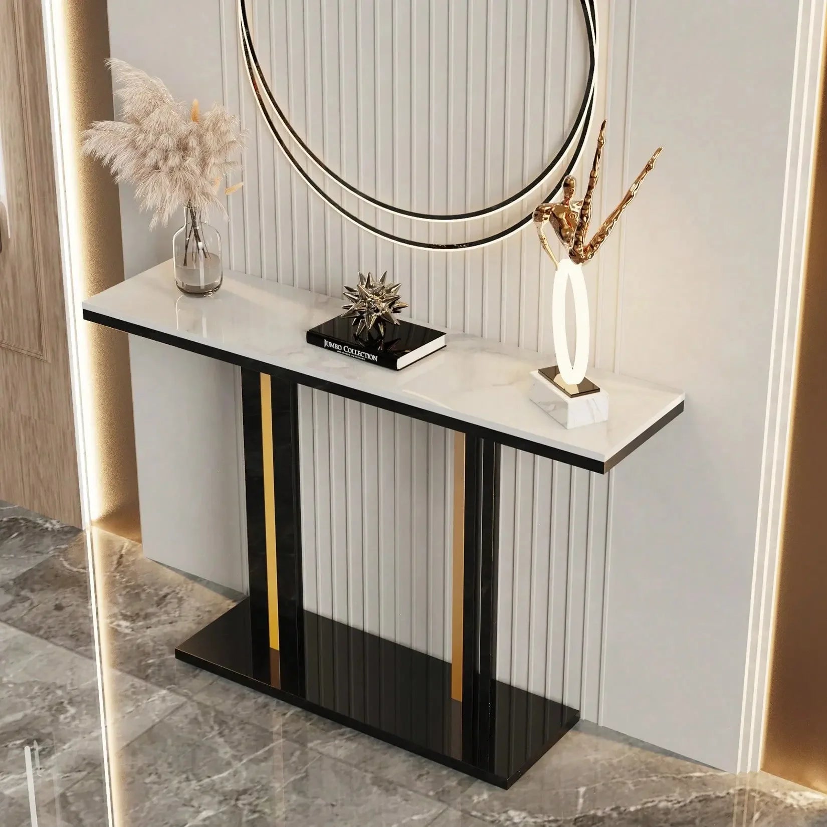Danielle Marble Console Table with Geometric Pedestal Refined Maison®