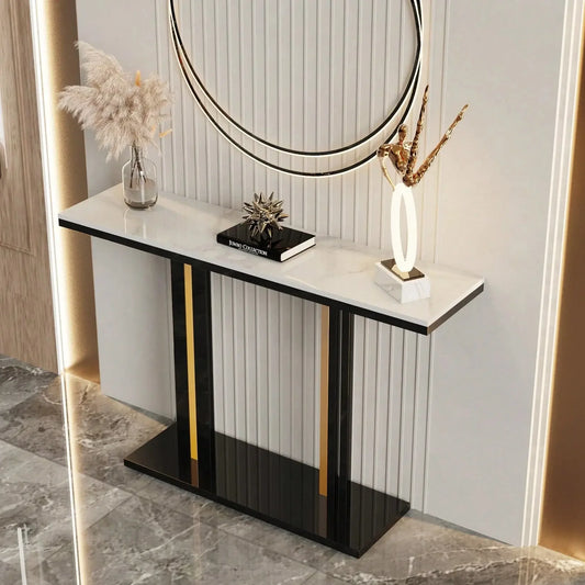 Danielle Marble Console Table with Geometric Pedestal Refined Maison®