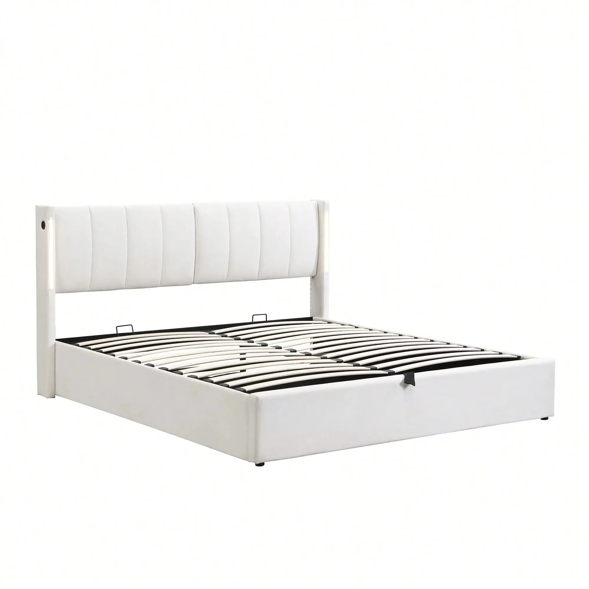 Felix Luxury LED Upholstered Double Bed with Storage & USB Port, White - Refined Maison®