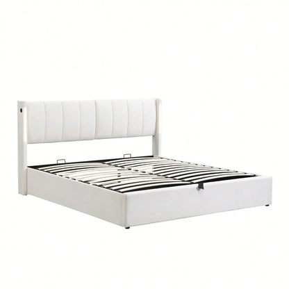 Felix Luxury LED Upholstered Double Bed with Storage & USB Port, White - Refined Maison®
