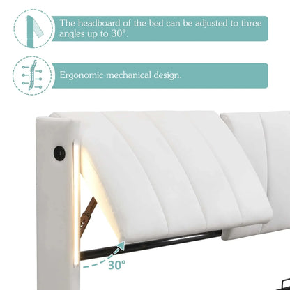 Felix Luxury LED Upholstered Double Bed with Storage & USB Port, White - Refined Maison®