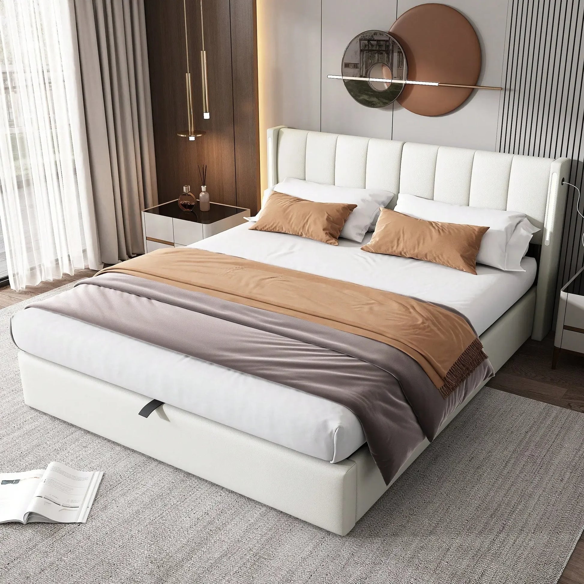 Felix Luxury LED Upholstered Double Bed with Storage & USB Port, White - Refined Maison®
