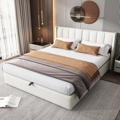 Felix Luxury LED Upholstered Double Bed with Storage & USB Port, White - Refined Maison®
