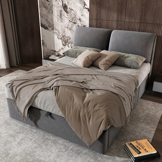 Florence Grey Velvet Double Bed with Storage Drawers Refined Maison®