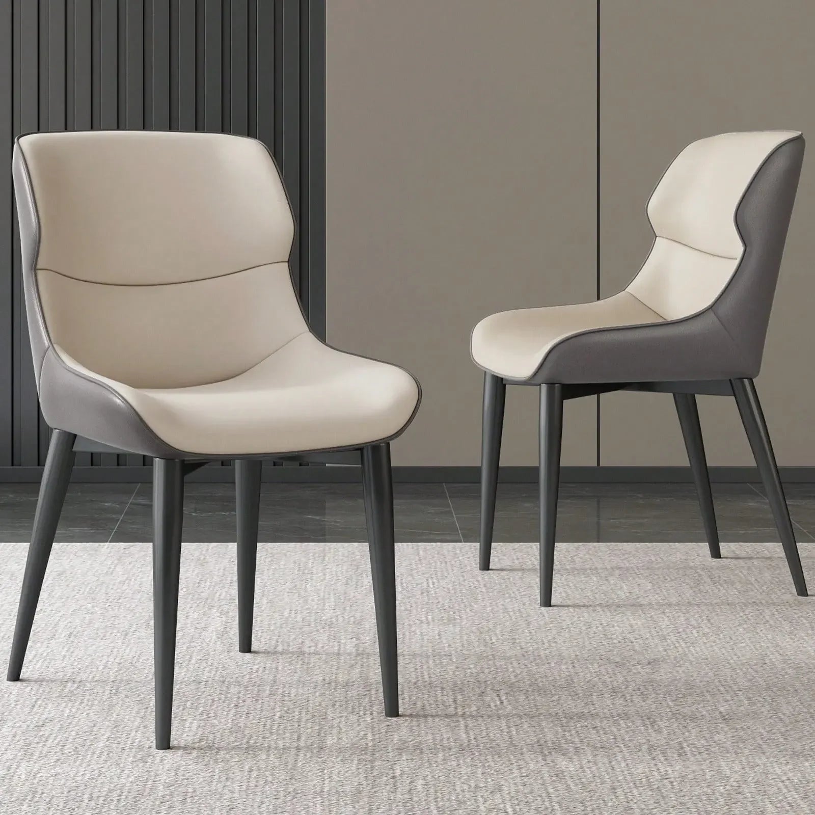 Guy Luxury PU Leather Dining Chairs, Set of 2, Black & Grey Refined Maison®