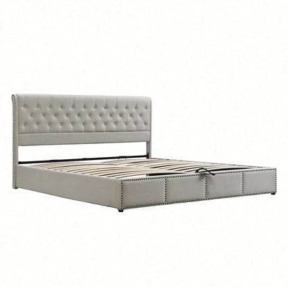Yazarine Upholstered Super King Size Bed with Storage and Rivet Detail - Refined Maison®
