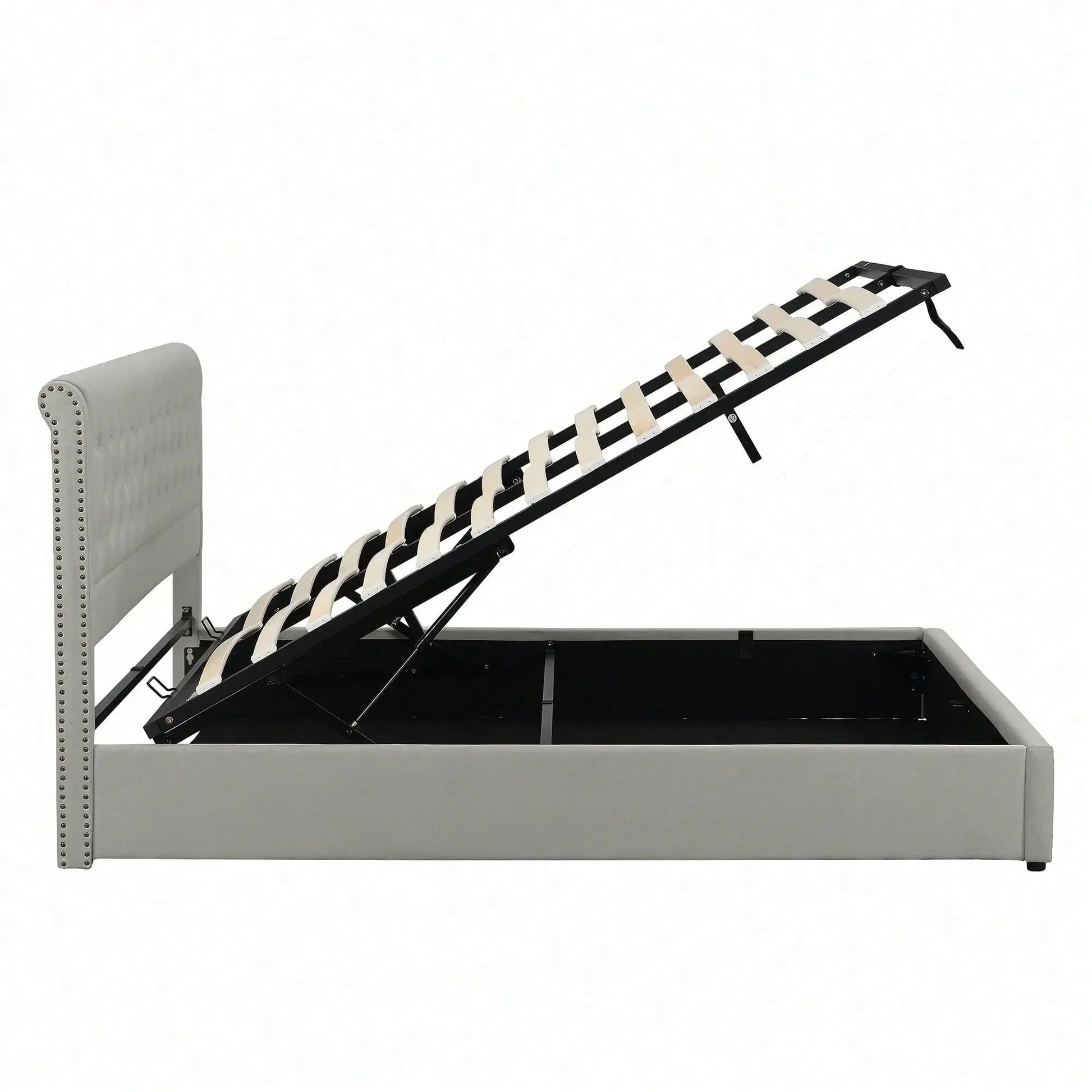 Yazarine Upholstered Super King Size Bed with Storage and Rivet Detail - Refined Maison®