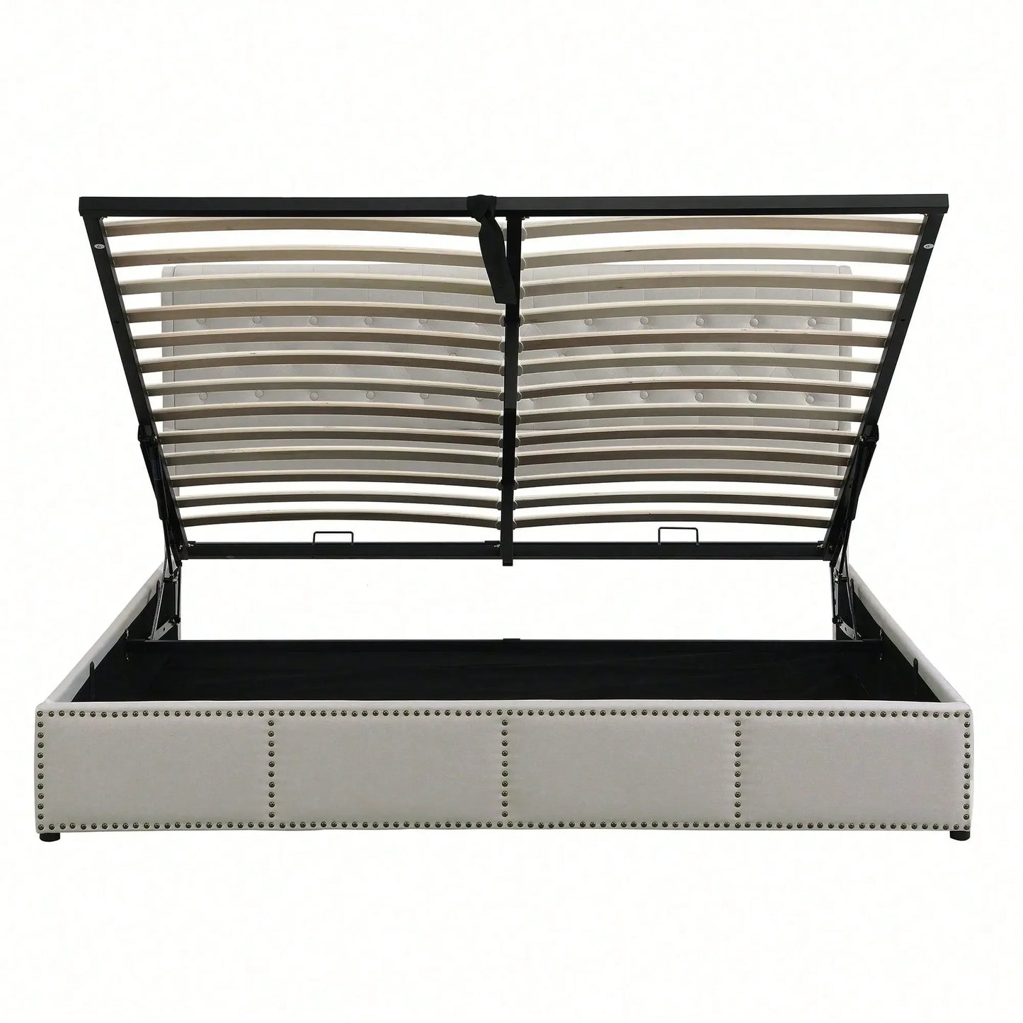 Yazarine Upholstered Double Bed with Storage and Rivet Detail - Refined Maison®
