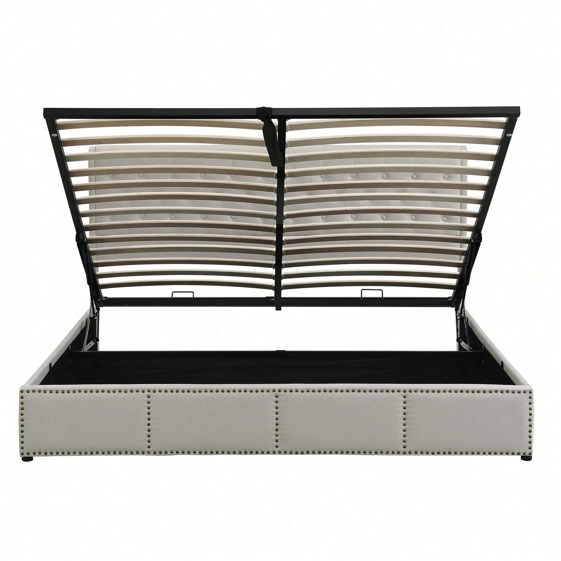 Yazarine Upholstered Double Bed with Storage and Rivet Detail - Refined Maison®