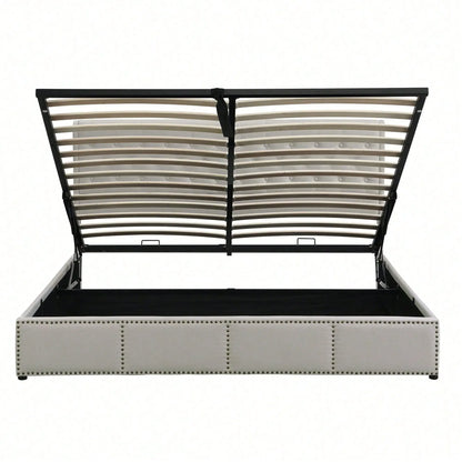 Yazarine Upholstered Double Bed with Storage and Rivet Detail - Refined Maison®
