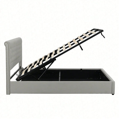 Yazarine Upholstered Double Bed with Storage and Rivet Detail - Refined Maison®