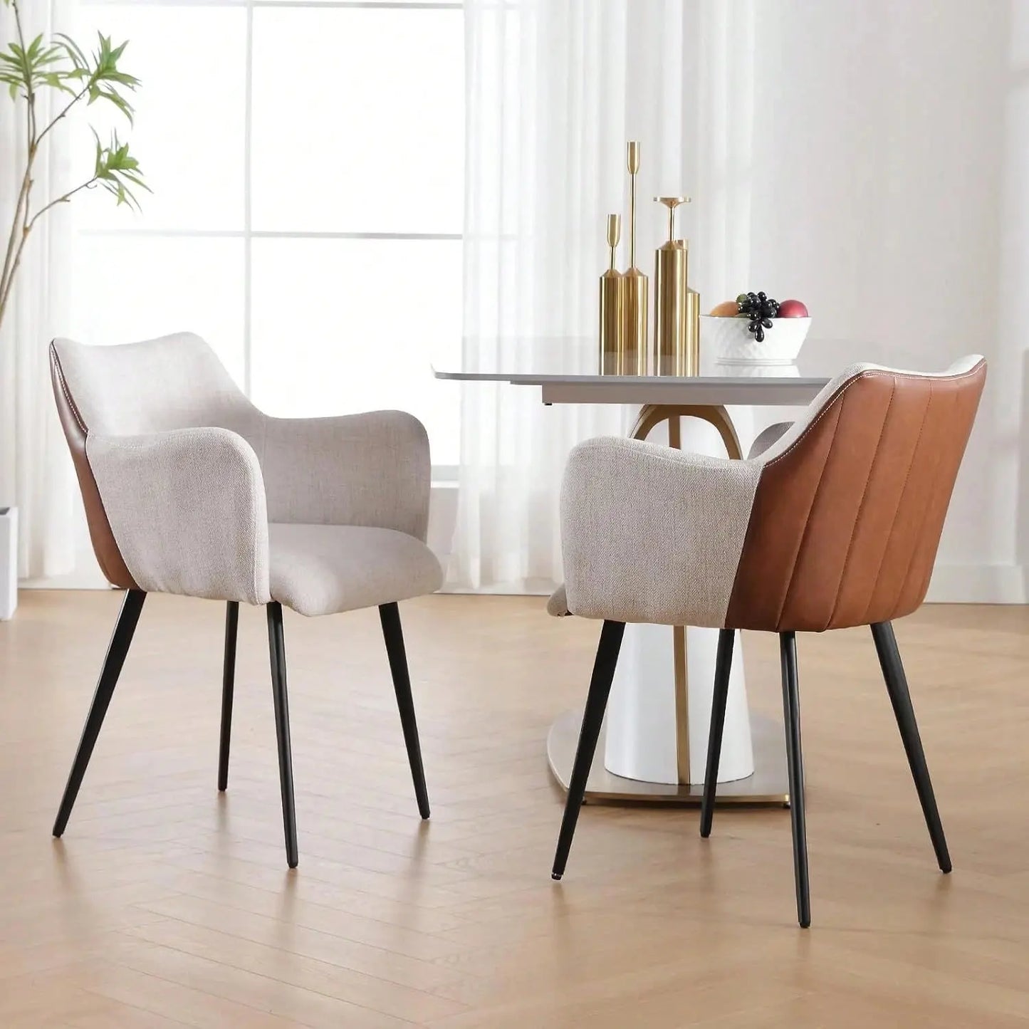 Chairus Luxury Dining Chairs Set of 2, PU Leather & Linen, Metal Legs Refined Maison®