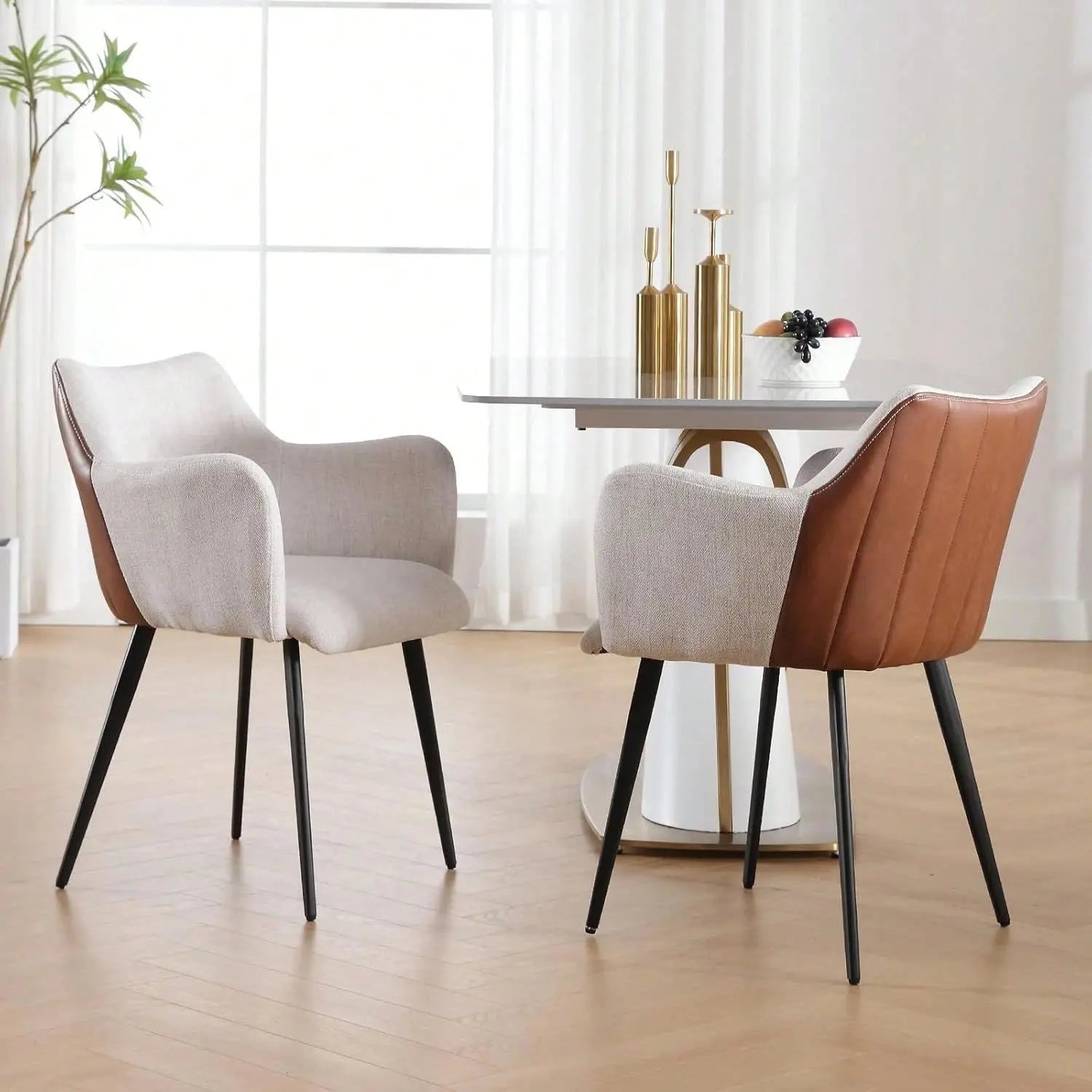 Chairus Luxury Dining Chairs Set of 2, PU Leather & Linen, Metal Legs Refined Maison®