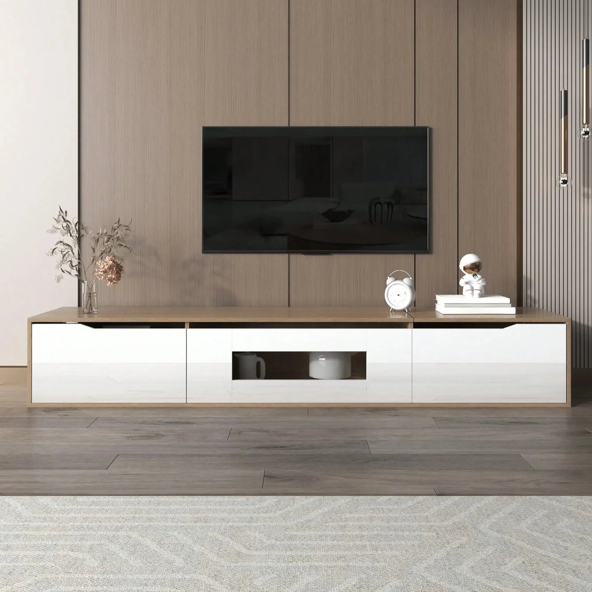 Ella High-Gloss TV Cabinet with LED Lighting Options 180x35x30cm Refined Maison®