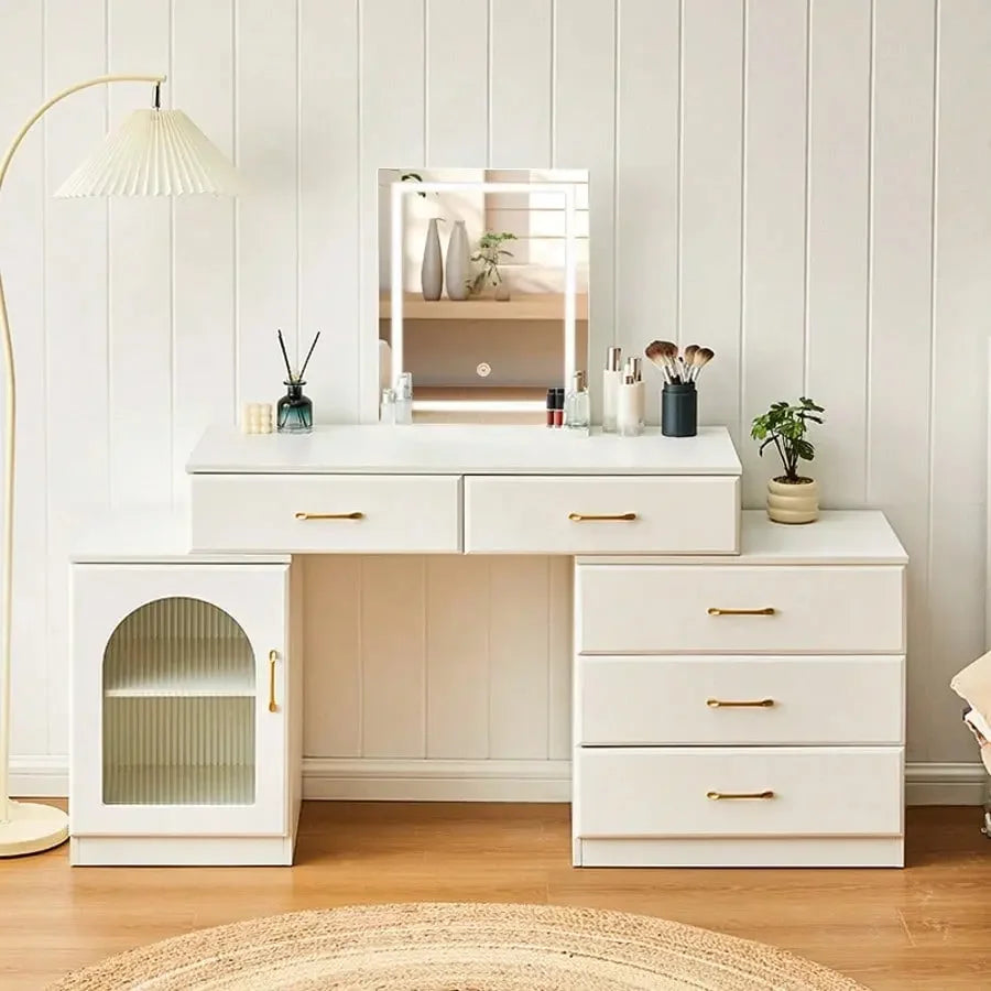 Cassidy White Vanity Table with LED Mirror & Storage Drawers Refined Maison®