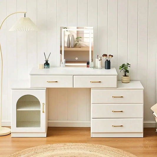 Cassidy White Vanity Table with LED Mirror & Storage Drawers Refined Maison®