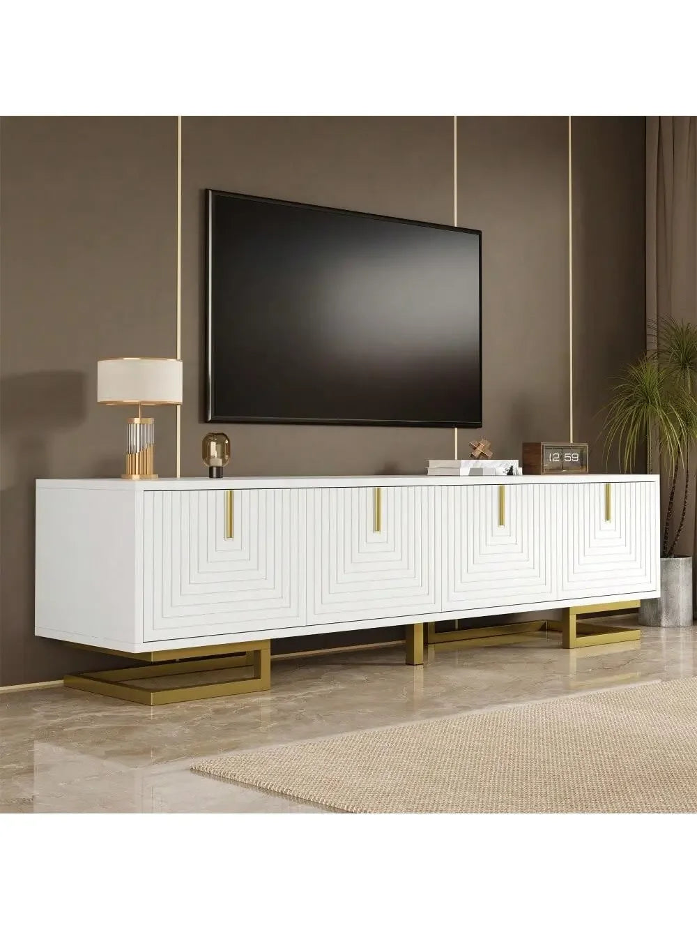 Gina TV Stand with Textured Doors & Gold Accents Refined Maison®