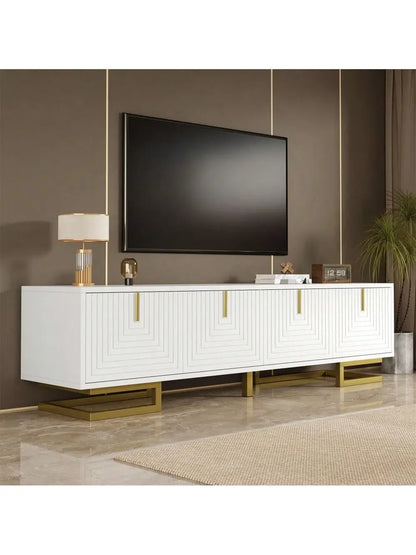 Gina TV Stand with Textured Doors & Gold Accents Refined Maison®