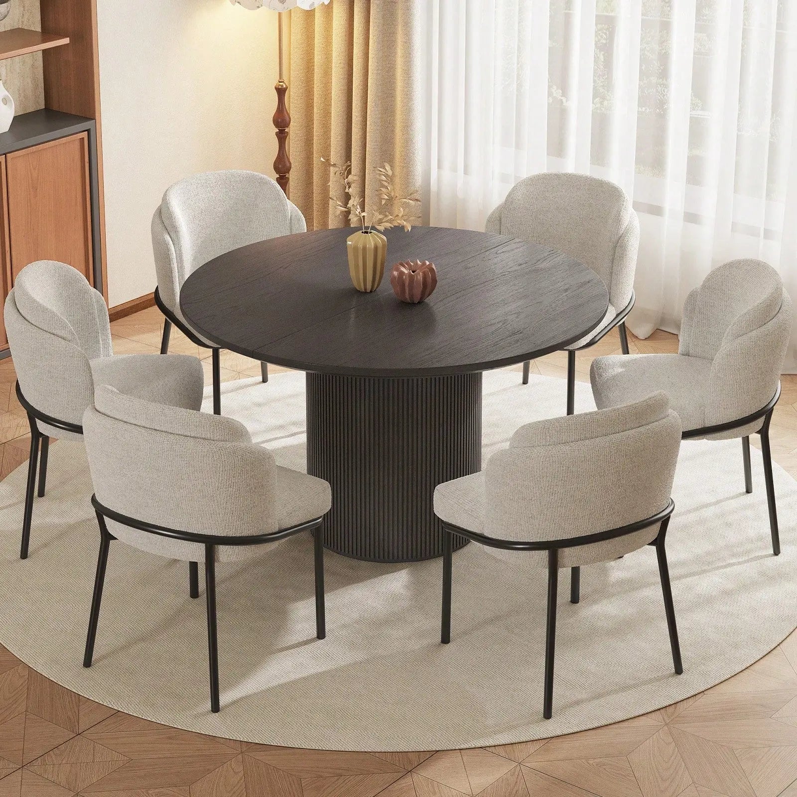 Ellis Black Ribbed Round Dining Table for 4-6 Refined Maison®