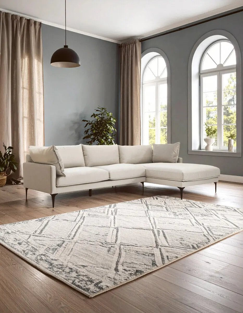 Troyes Cream Three Seat Right Chaise Sofa Orsina