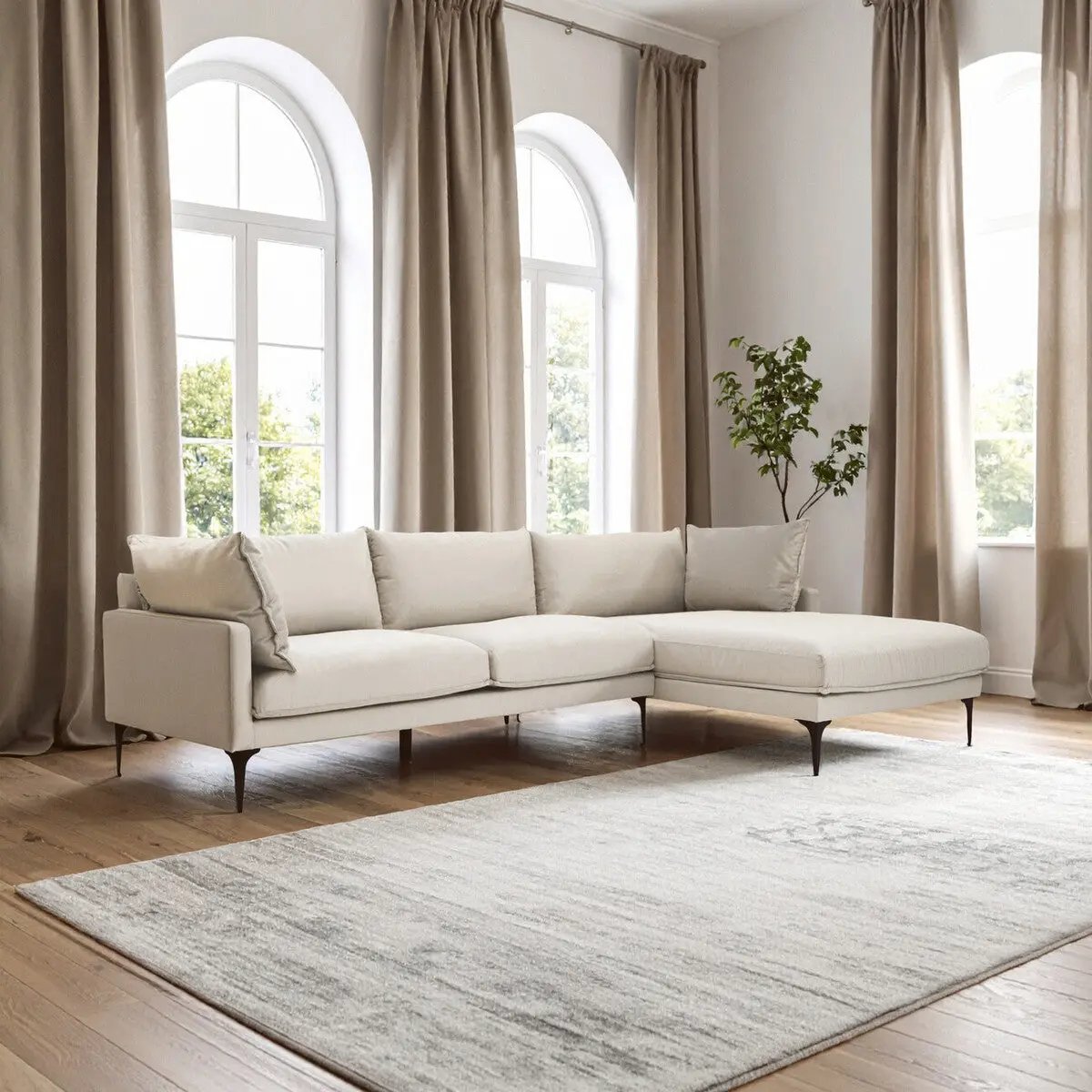 Troyes Cream Three Seat Right Chaise Sofa Orsina