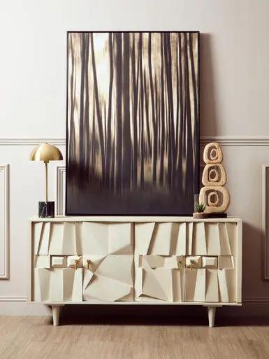 Sita Four Door Mango Wood Abstract Design Sideboard Orsina