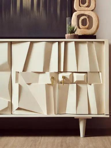 Sita Four Door Mango Wood Abstract Design Sideboard Orsina