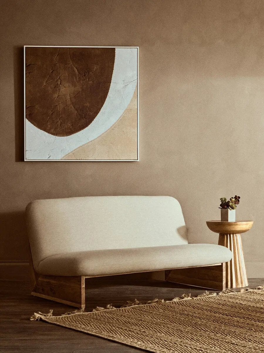 Parova Two Seater Linen Texture Armless Sofa With Wood Base Orsina