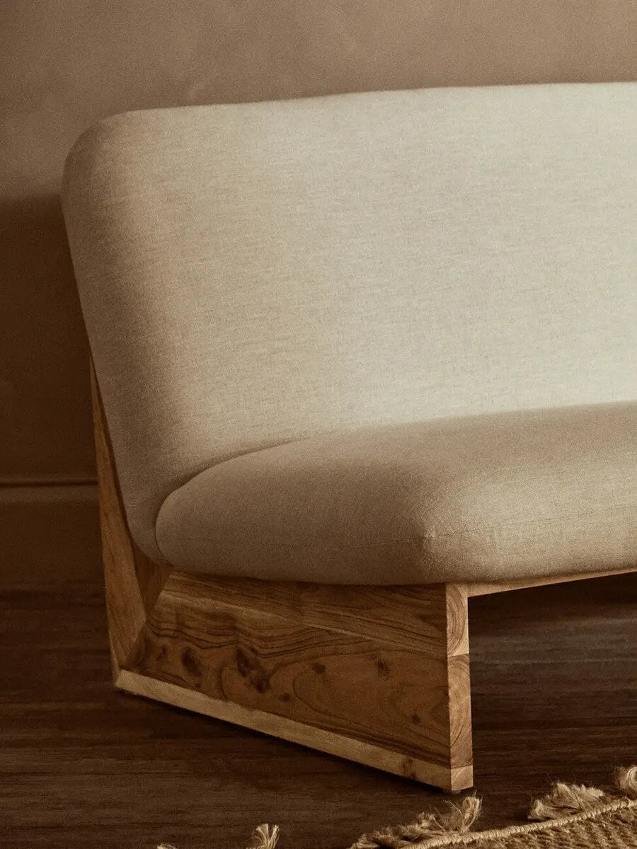 Parova Two Seater Linen Texture Armless Sofa With Wood Base Orsina