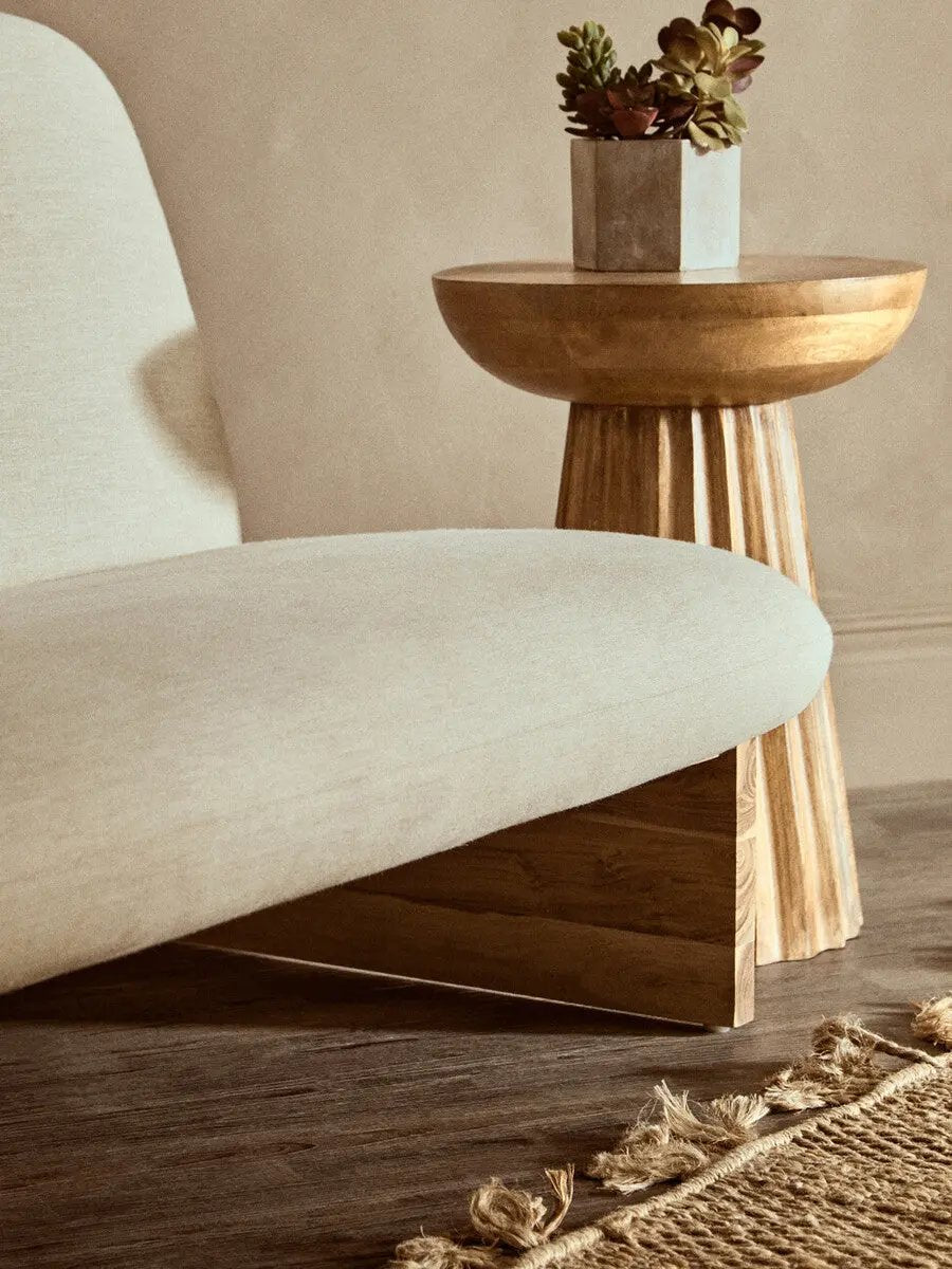 Parova Two Seater Linen Texture Armless Sofa With Wood Base Orsina