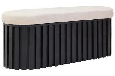 Perdoba Ridge Base Mango Wood Black Finish Texture Fabric Bench Orsina