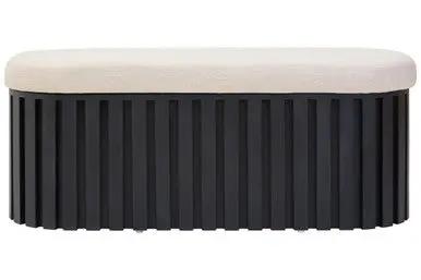 Perdoba Ridge Base Mango Wood Black Finish Texture Fabric Bench Orsina