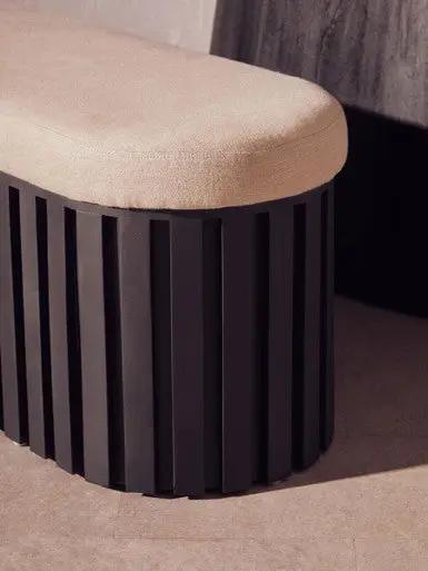 Perdoba Ridge Base Mango Wood Black Finish Texture Fabric Bench Orsina