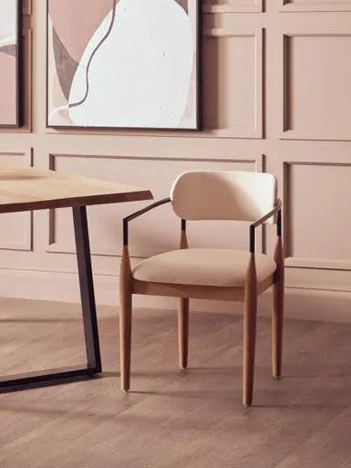 Persolo Texture Fabric Black Iron And Wood Frame Dining Chair Orsina