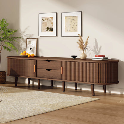 Lenny Dark Oak Oval TV Stand with Drawers & Sliding Doors for 70" TVs Refined Maison®