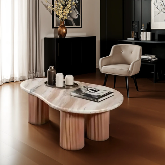 Bundi Natural Marble & Wood Pedestal Coffee Table Verty Furniture